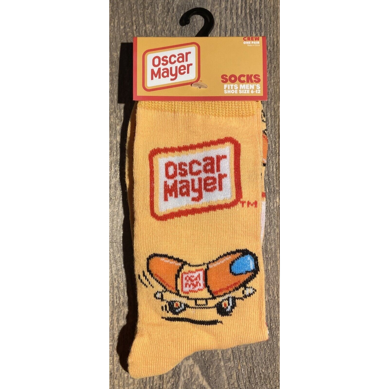Oscar Mayer Yellow Print Novelty Crew Socks - Men’s Size 6-12